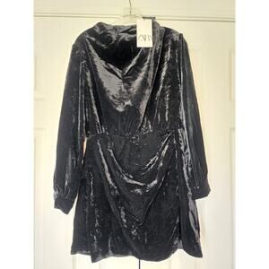 Zara NWT Women's Black Short Bodycon Velvet Dress Sz XL